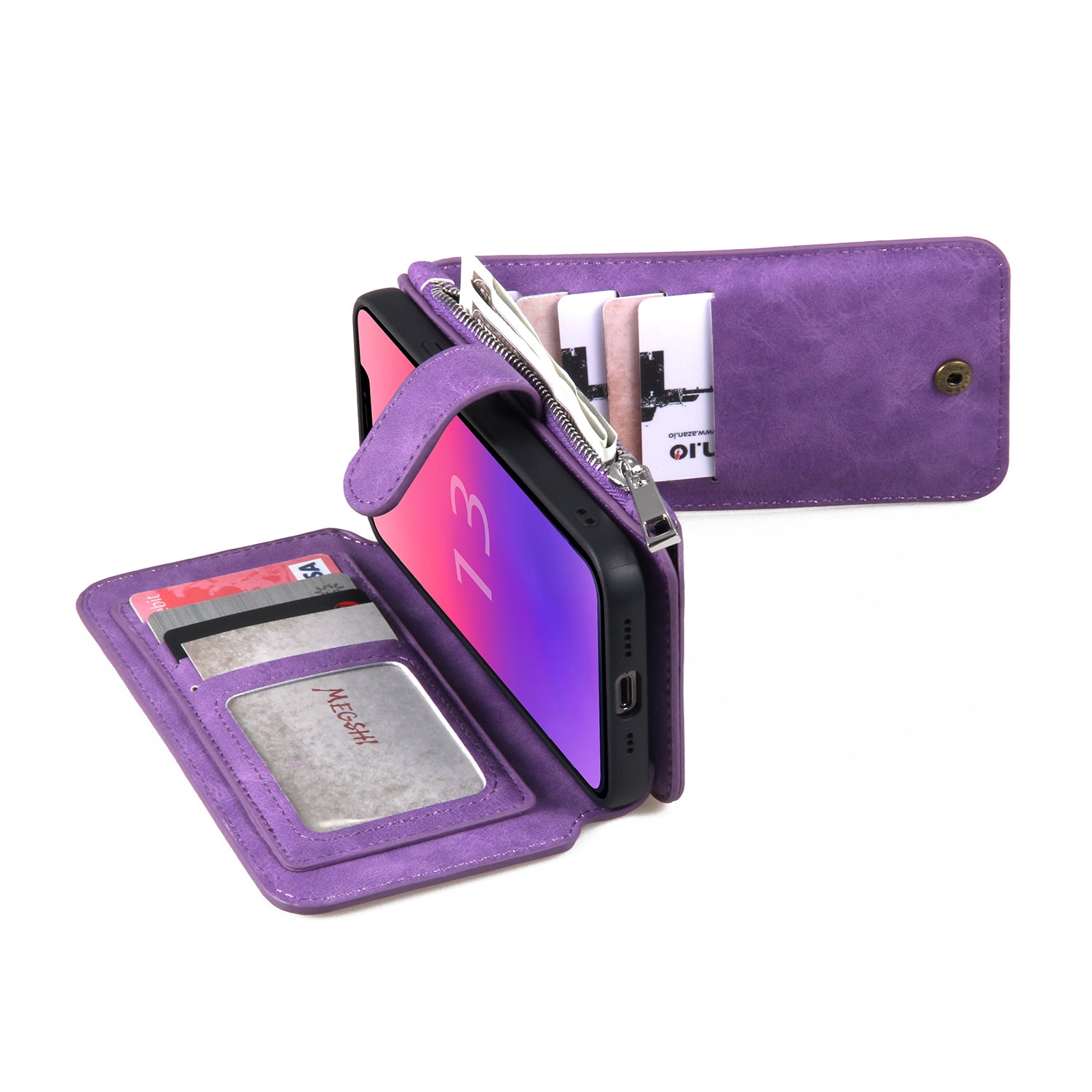 MEGSHI 007 Series for iPhone 13 Detachable 2-in-1 PU Leather Phone Case Stand Wallet Phone Cover MEGSHI 007 Series for iPhone 13 Detachable 2-in-1 PU Leather Phone Case Stand Wallet Phone Cover